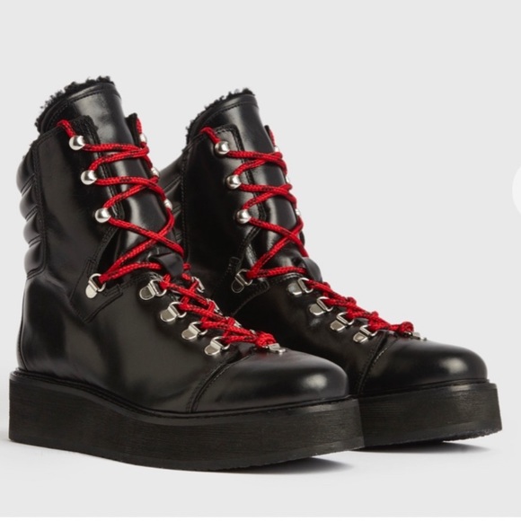 AllSaints Fae Shearling Combat Boots Sz 37 - Picture 10 of 16